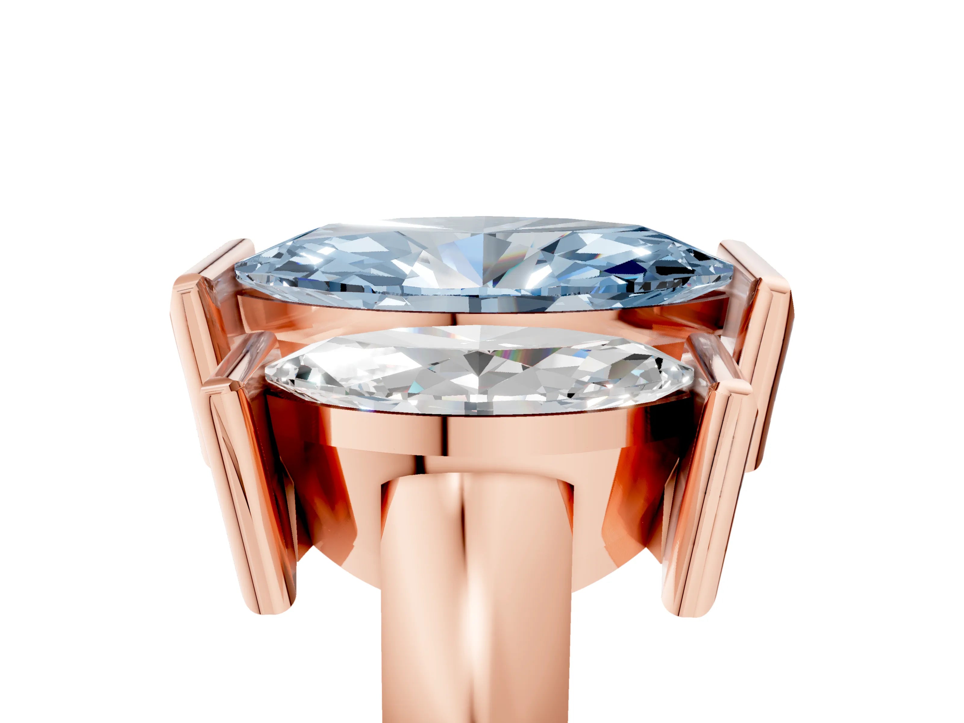 Rose gold Three Stone Fancy Blue Marquise Cut Cut Channel Set Diamond Ring_5