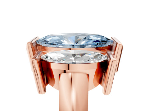 Rose gold Three Stone Fancy Blue Marquise Cut Cut Channel Set Diamond Ring_5