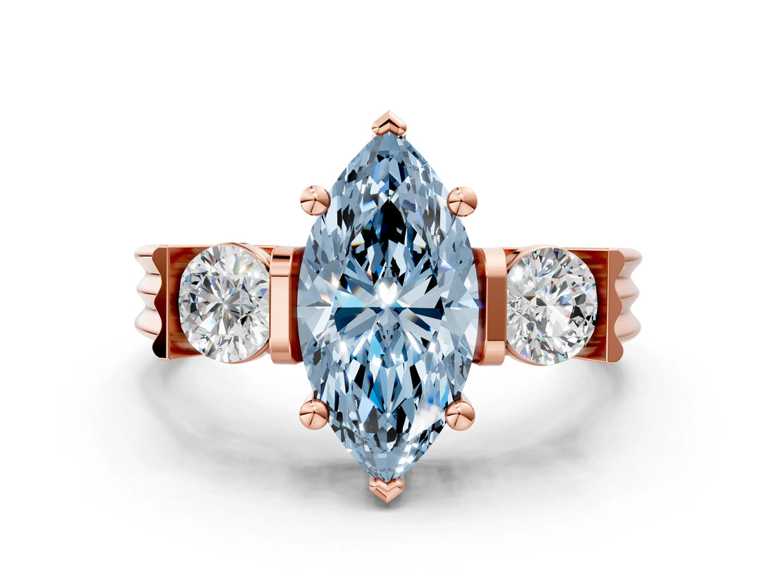 Rose gold Three-Stone Fancy Blue Marquise Cut Cut Classic Band Prong Setting Ring