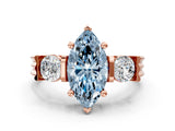 Rose gold Three-Stone Fancy Blue Marquise Cut Cut Classic Band Prong Setting Ring