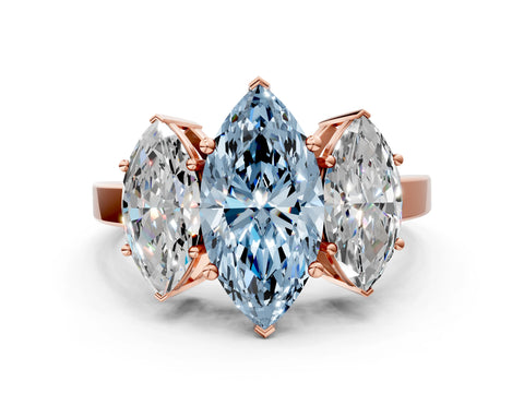 Rose gold Three-Stone Fancy Blue Marquise Cut Cut Diamond Engagement Ring with Flat Band and Four-Prong Setting_12