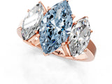 Rose gold Three-Stone Fancy Blue Marquise Cut Cut Diamond Engagement Ring with Flat Band and Four-Prong Setting_13