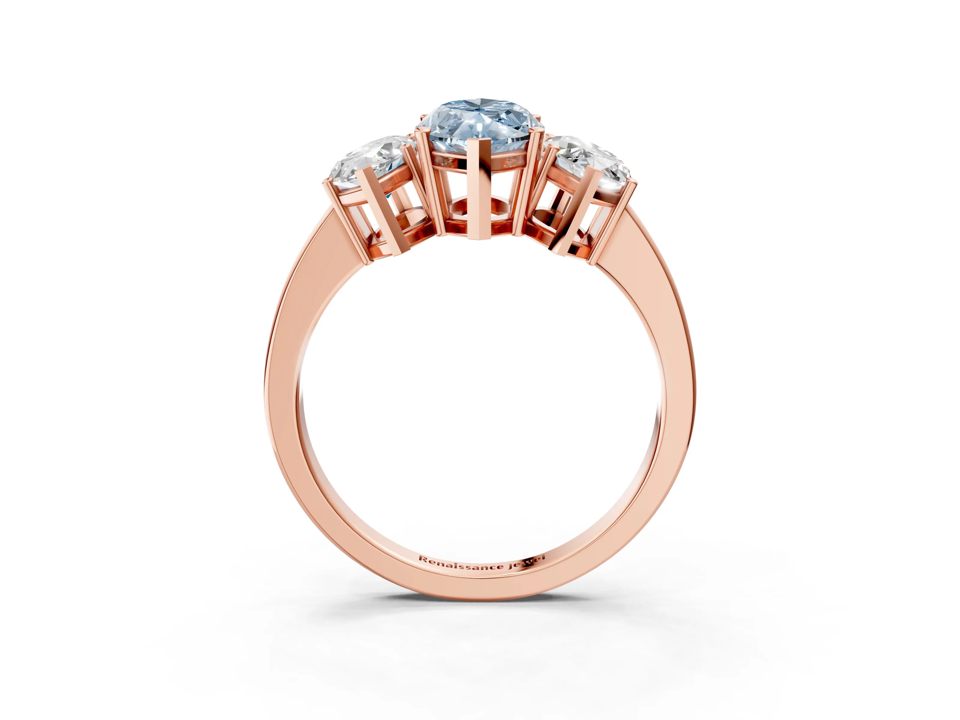 Rose gold Three-Stone Fancy Blue Marquise Cut Cut Diamond Engagement Ring with Flat Band and Four-Prong Setting_15