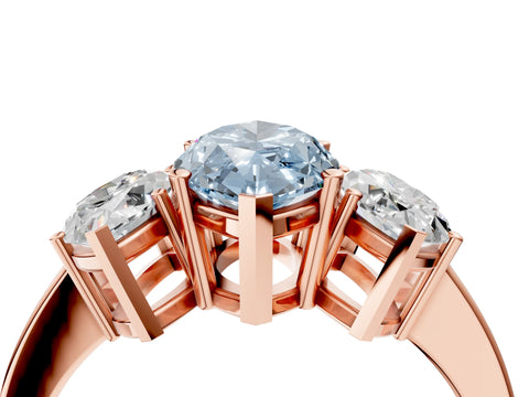 Rose gold Three-Stone Fancy Blue Marquise Cut Cut Diamond Engagement Ring with Flat Band and Four-Prong Setting_16
