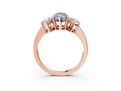 Rose gold Three-Stone Fancy Blue Marquise Cut Cut Diamond Engagement Ring with Flat Band and Four-Prong Setting_3