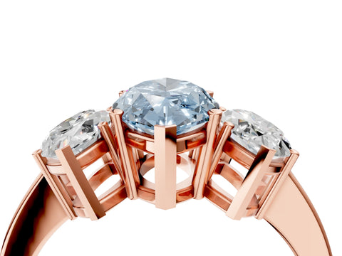 Rose gold Three-Stone Fancy Blue Marquise Cut Cut Diamond Engagement Ring with Flat Band and Four-Prong Setting_4