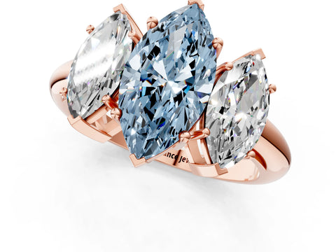 Rose gold Three-Stone Fancy Blue Marquise Cut Cut Diamond Engagement Ring with Prong Setting on a White Gold Band_1