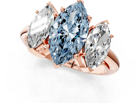 Rose gold Three-Stone Fancy Blue Marquise Cut Cut Diamond Engagement Ring with Prong Setting on a White Gold Band_25