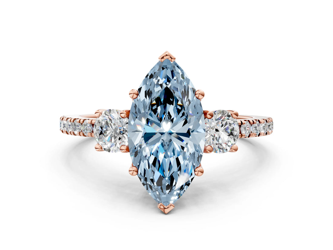 Rose gold Three-Stone Fancy Blue Marquise Cut Cut Diamond Pavé Band with Prong Setting_15