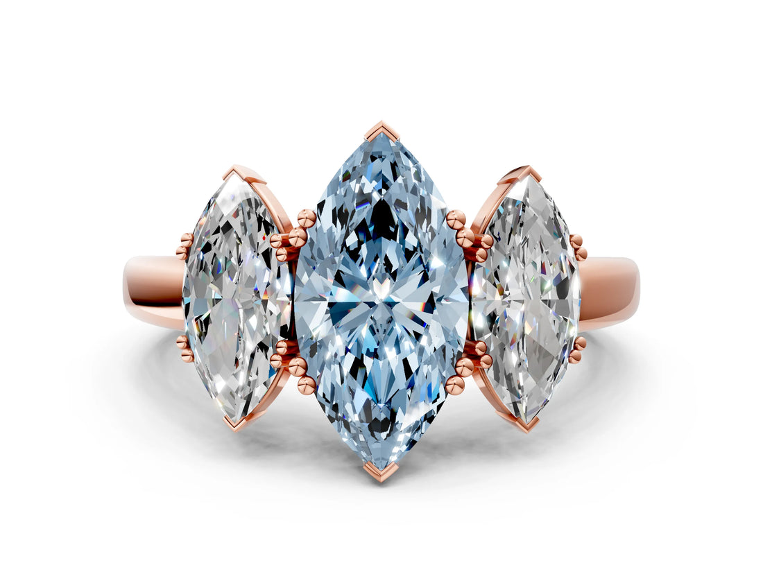 Rose gold Three-Stone Fancy Blue Marquise Cut Cut Diamond Ring with Channel Set Band and Four-Prong Setting_24