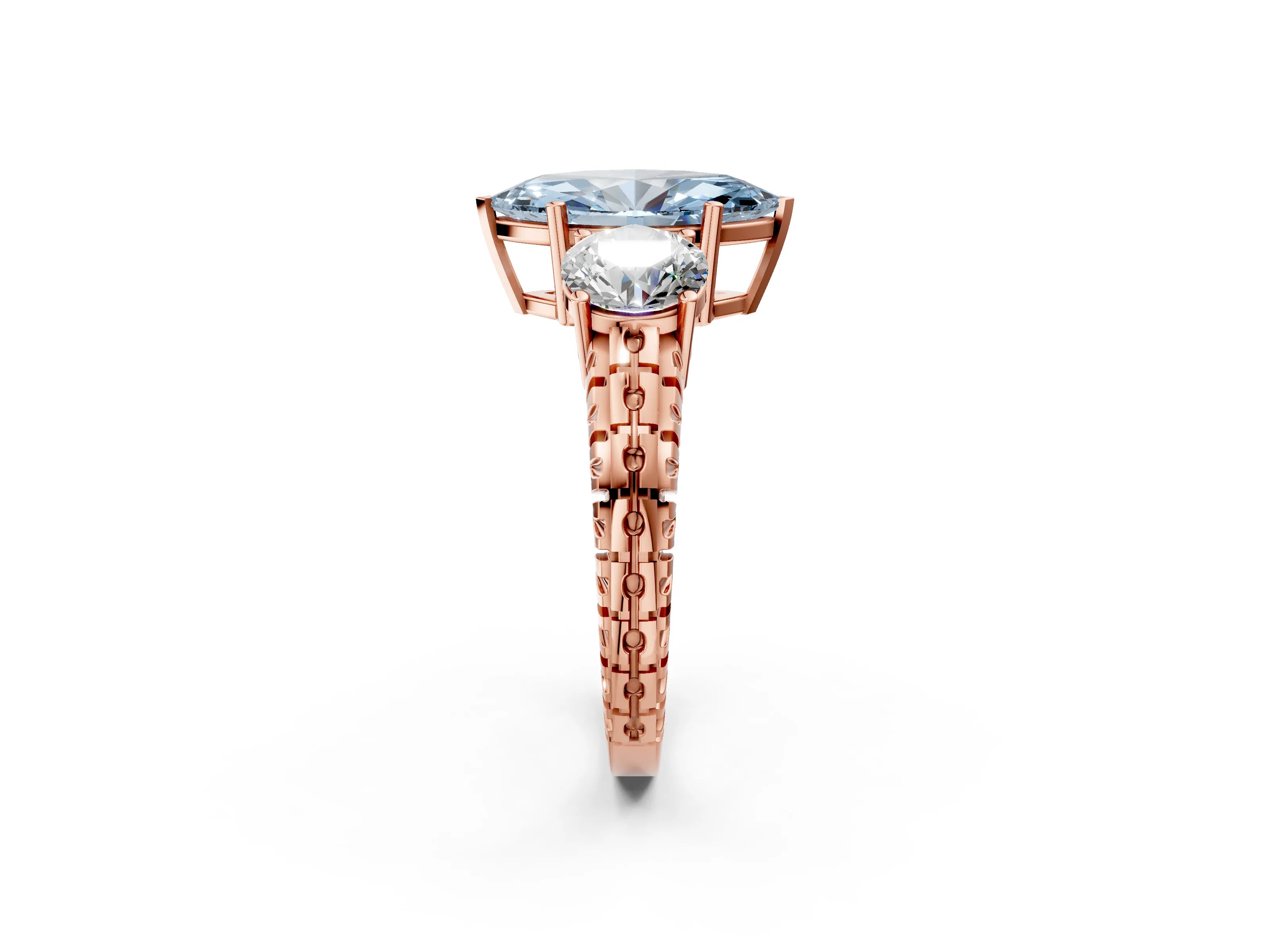 Rose gold Three-Stone Fancy Blue Marquise Cut Cut Diamond Ring with Channel-Set Band and Prong Setting_2