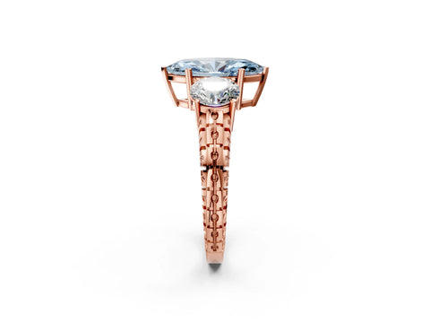 Rose gold Three-Stone Fancy Blue Marquise Cut Cut Diamond Ring with Channel-Set Band and Prong Setting_2