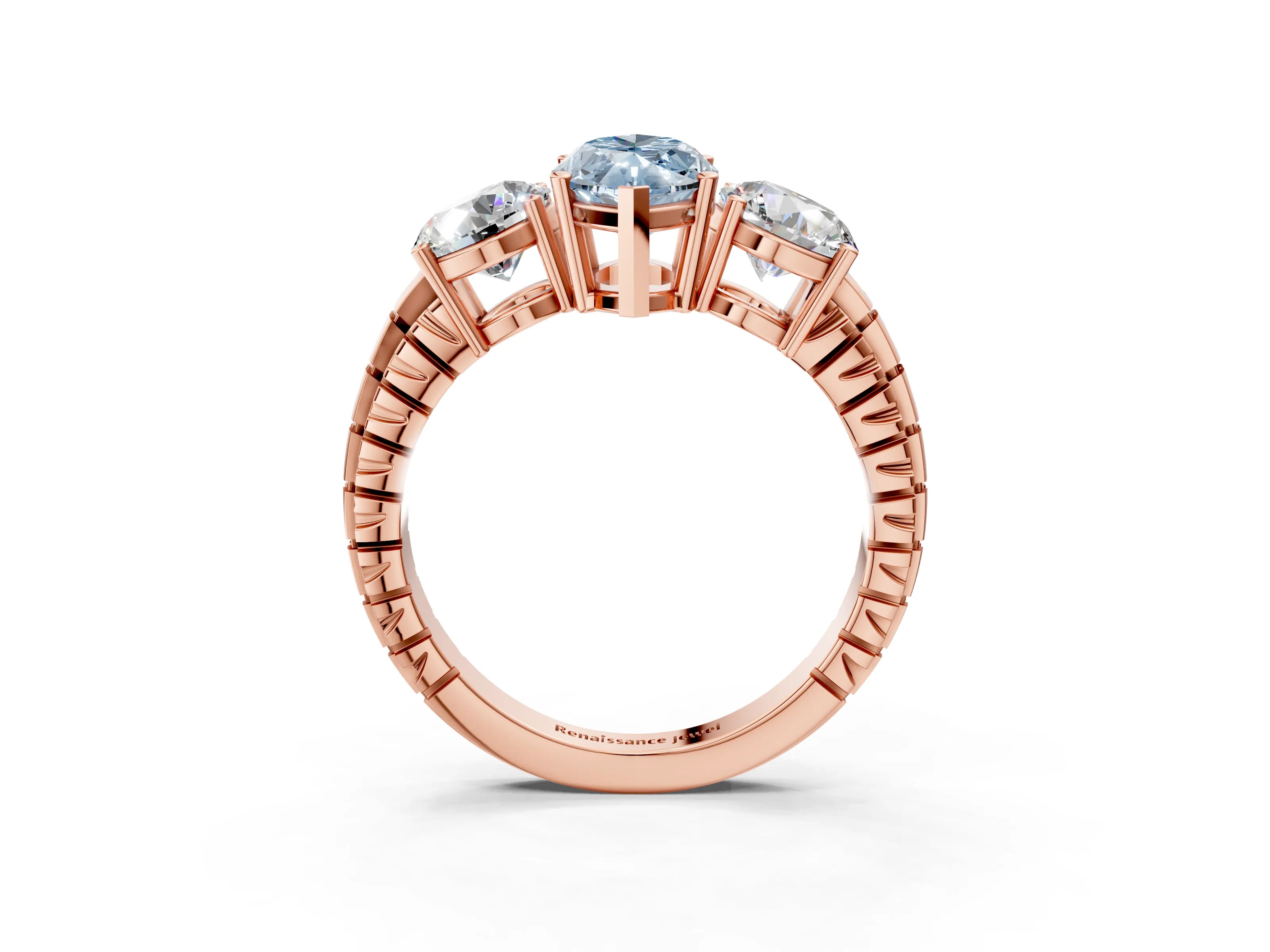 Rose gold Three-Stone Fancy Blue Marquise Cut Cut Diamond Ring with Channel-Set Band and Prong Setting_3