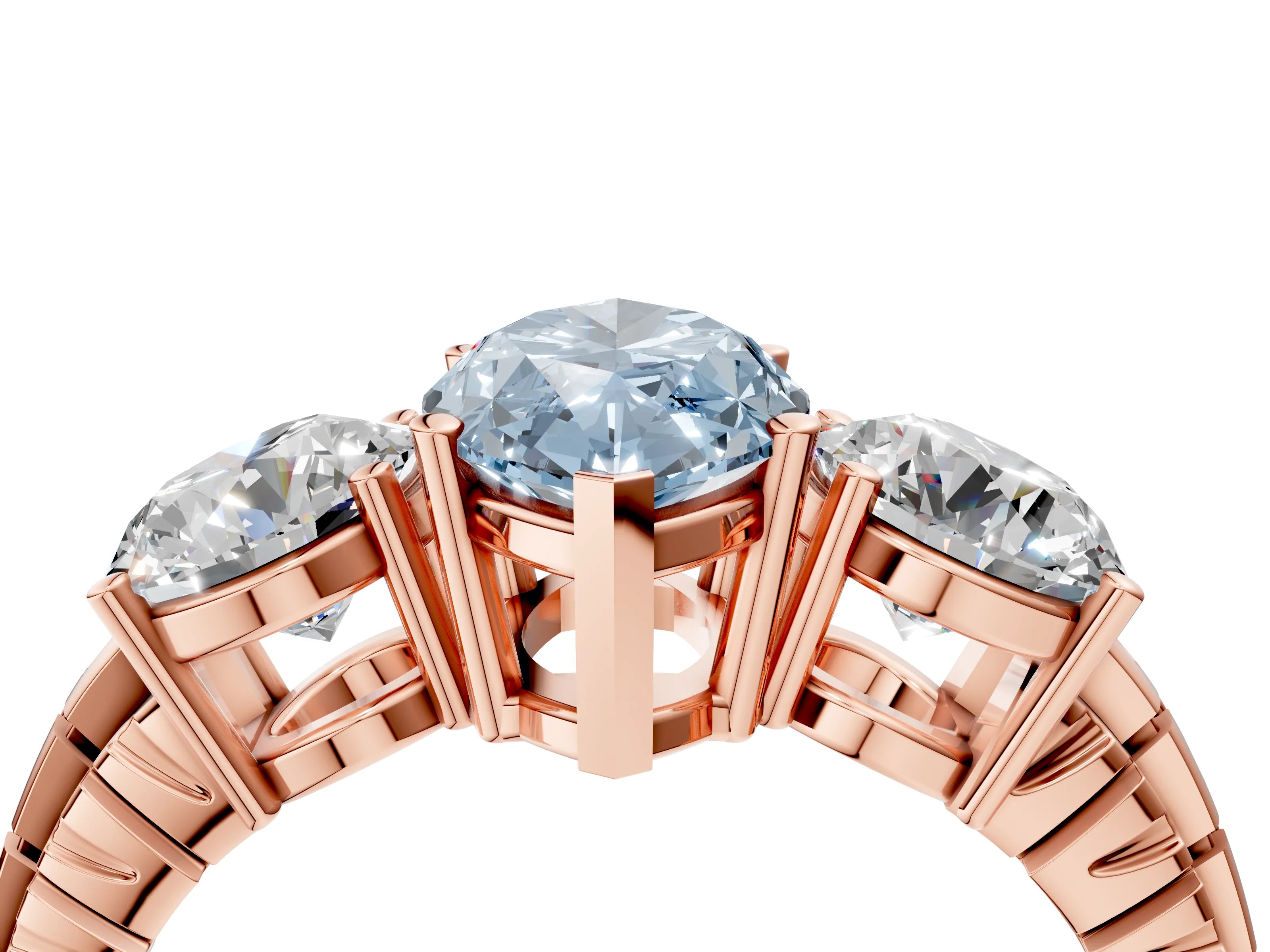 Rose gold Three-Stone Fancy Blue Marquise Cut Cut Diamond Ring with Channel-Set Band and Prong Setting_4