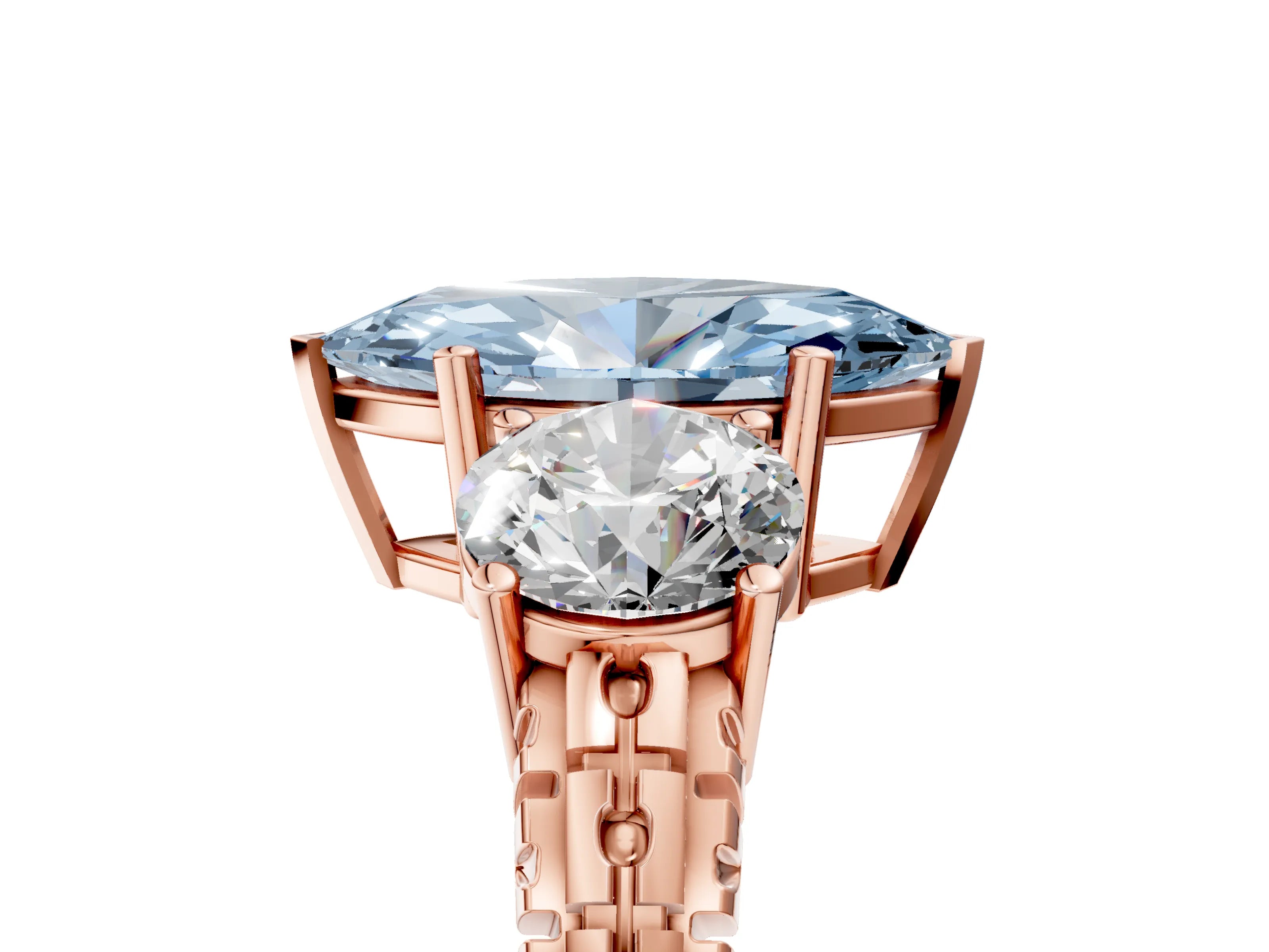 Rose gold Three-Stone Fancy Blue Marquise Cut Cut Diamond Ring with Channel-Set Band and Prong Setting_5