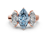 Rose gold Three-Stone Fancy Blue Marquise Cut Cut Diamond Ring with Prong Setting and Classic Band