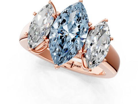 Rose gold Three-Stone Fancy Blue Marquise Cut Cut Diamond Ring with Prong Setting and Classic Band_1
