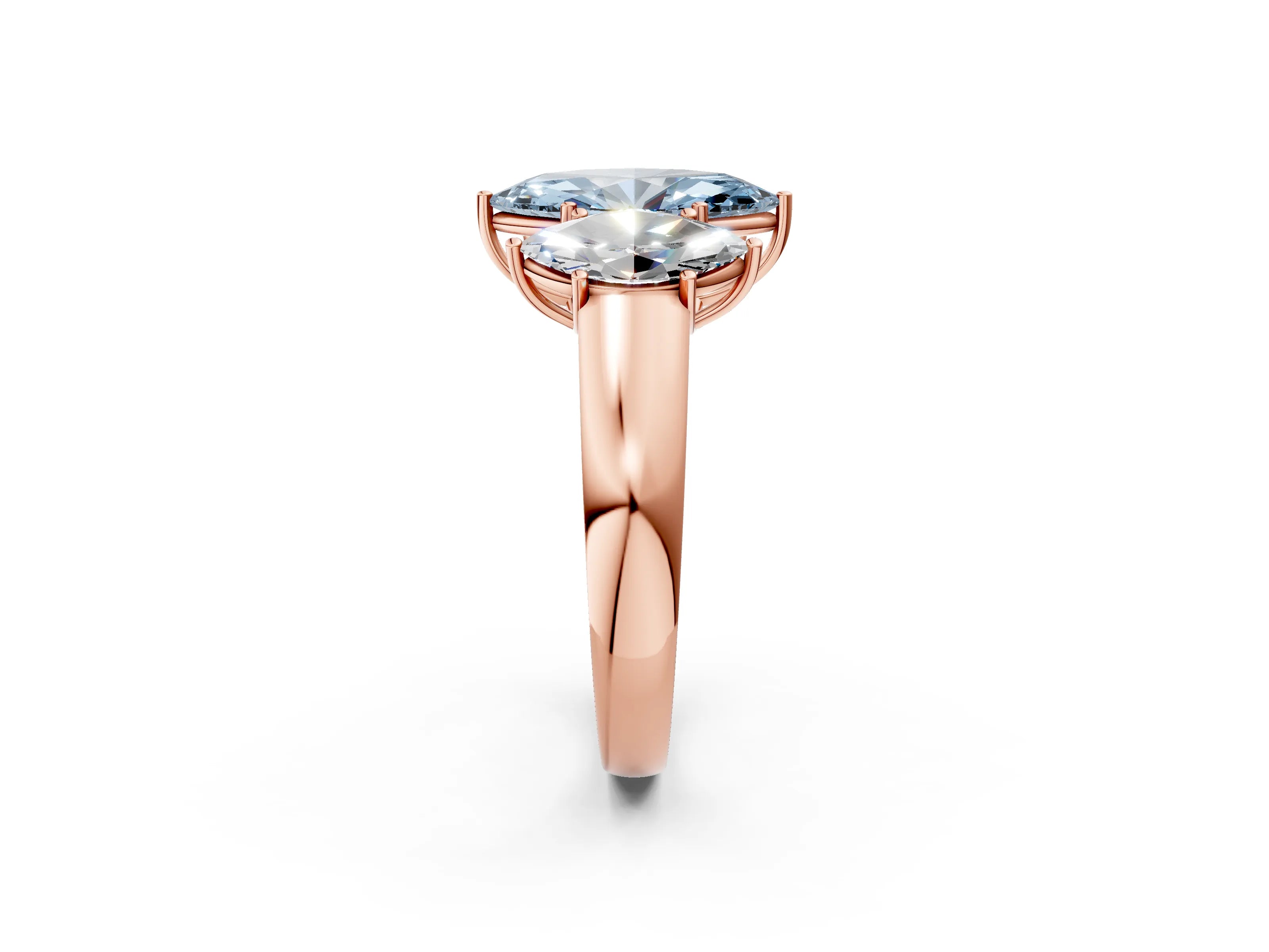 Rose gold Three-Stone Fancy Blue Marquise Cut Cut Diamond Ring with Prong Setting and Classic Band_2