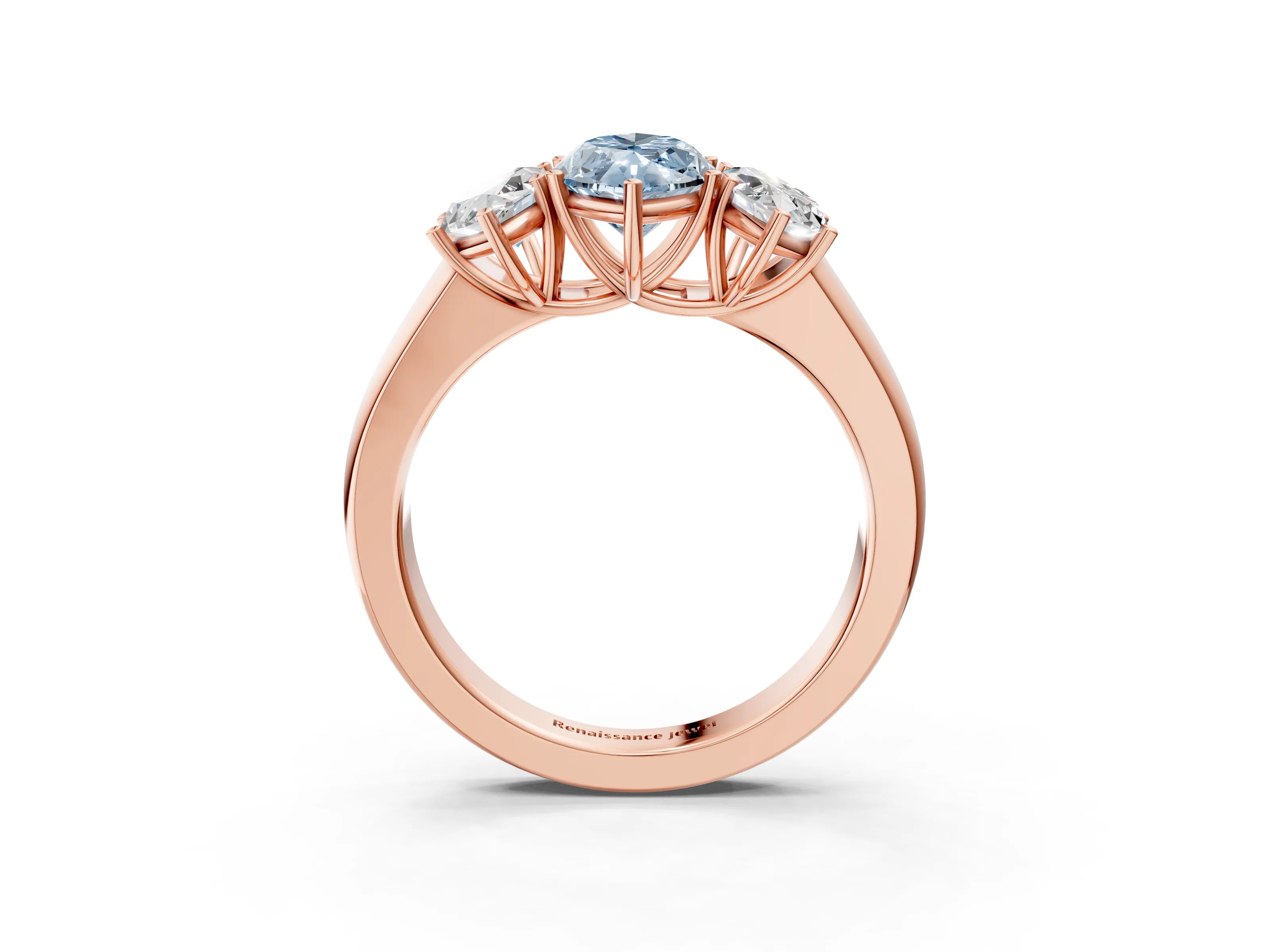 Rose gold Three-Stone Fancy Blue Marquise Cut Cut Diamond Ring with Prong Setting and Classic Band_3