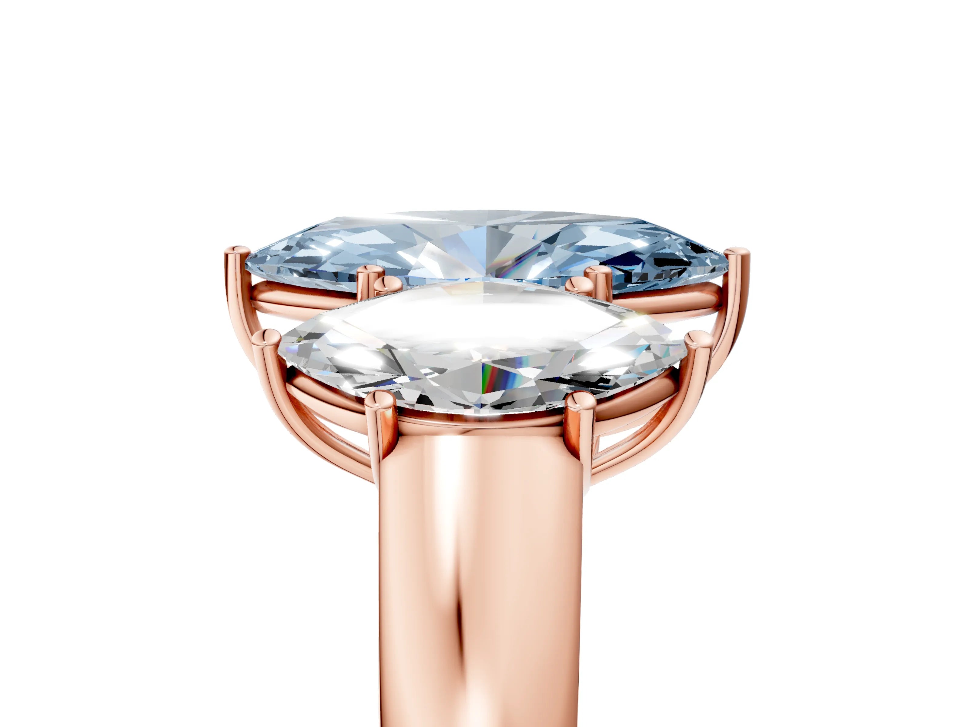 Rose gold Three-Stone Fancy Blue Marquise Cut Cut Diamond Ring with Prong Setting and Classic Band_5
