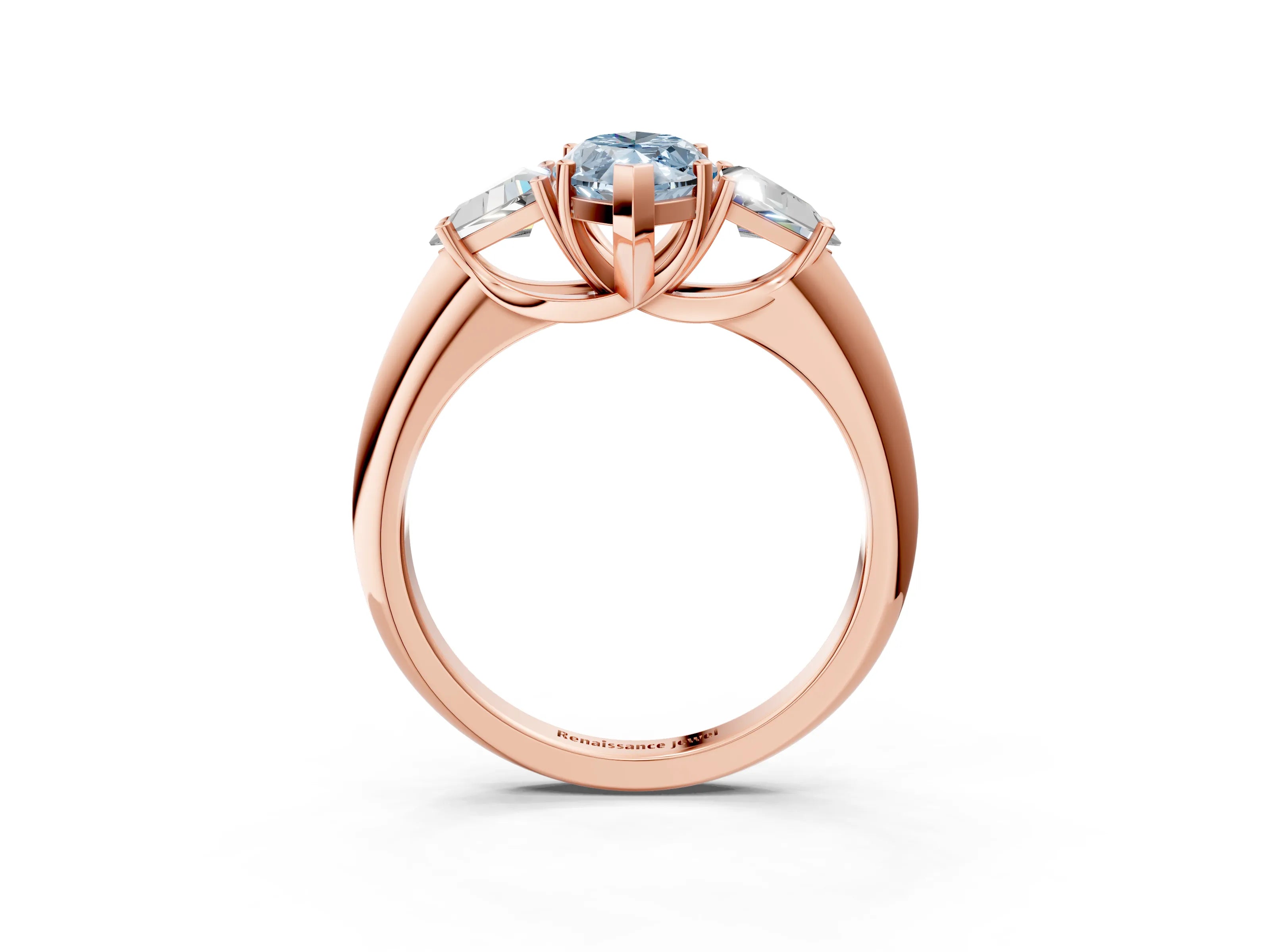 Rose gold Three-Stone Fancy Blue Marquise Cut Cut Diamond Ring with Trillion Side Stones and Four-Prong Setting_6