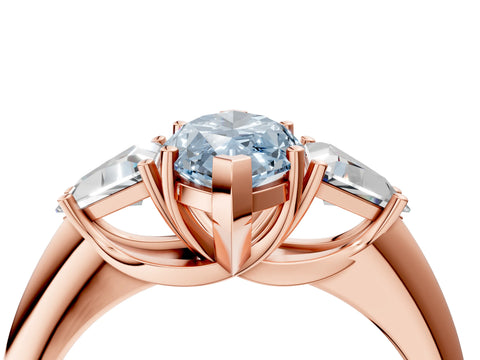 Rose gold Three-Stone Fancy Blue Marquise Cut Cut Diamond Ring with Trillion Side Stones and Four-Prong Setting_7