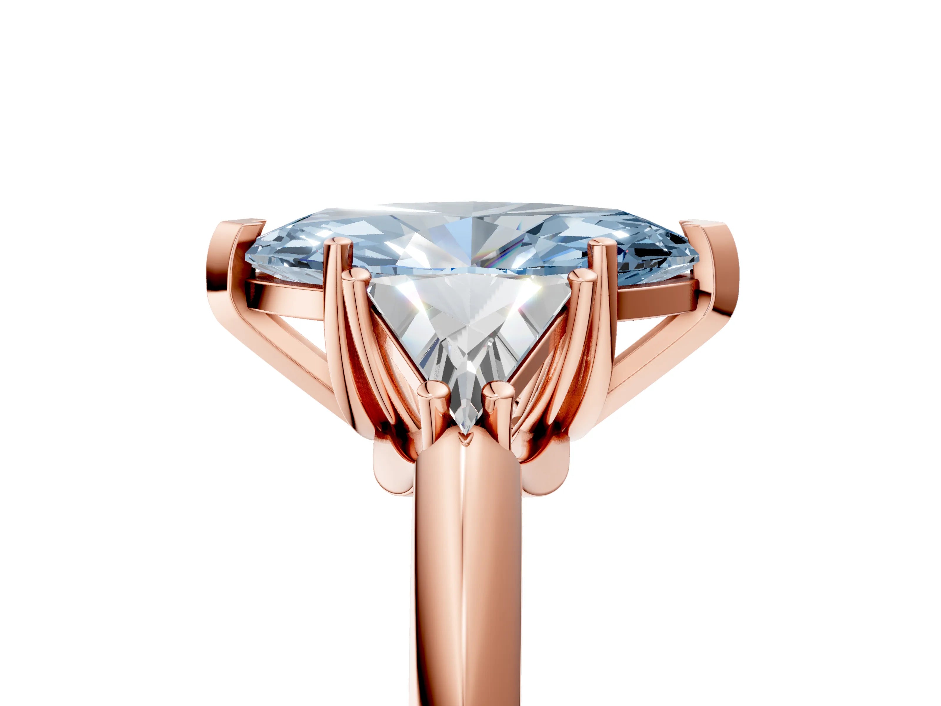 Rose gold Three-Stone Fancy Blue Marquise Cut Cut Diamond Ring with Trillion Side Stones and Four-Prong Setting_8