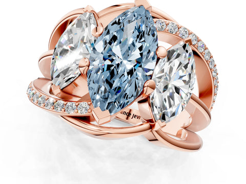 Rose gold Three-Stone Fancy Blue Marquise Cut Cut Diamond Split Shank Prong Set Ring_1