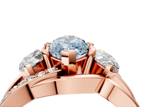 Rose gold Three-Stone Fancy Blue Marquise Cut Cut Diamond Split Shank Prong Set Ring_4