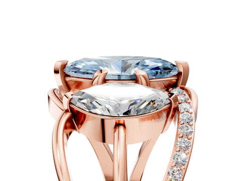 Rose gold Three-Stone Fancy Blue Marquise Cut Cut Diamond Split Shank Prong Set Ring_5