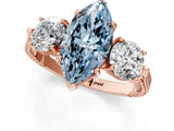 Rose gold Three-Stone Fancy Blue Marquise Cut Cut Milgrain Band Prong Setting Ring_1