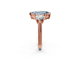 Rose gold Three-Stone Fancy Blue Marquise Cut Cut Milgrain Band Prong Setting Ring_2