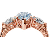 Rose gold Three-Stone Fancy Blue Marquise Cut Cut Milgrain Band Prong Setting Ring_4