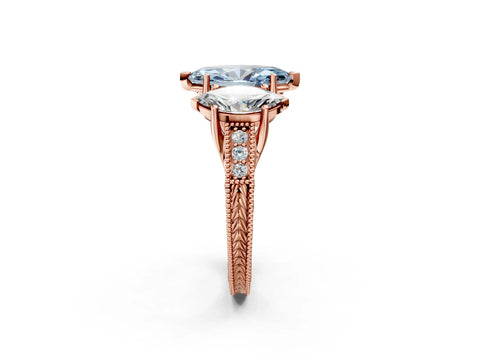 Rose gold Three-Stone Fancy Blue Marquise Cut Cut Milgrain Pavé Engagement Ring_14