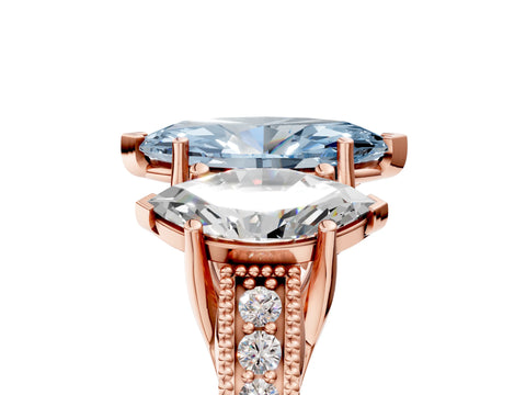 Rose gold Three-Stone Fancy Blue Marquise Cut Cut Milgrain Pavé Engagement Ring_5