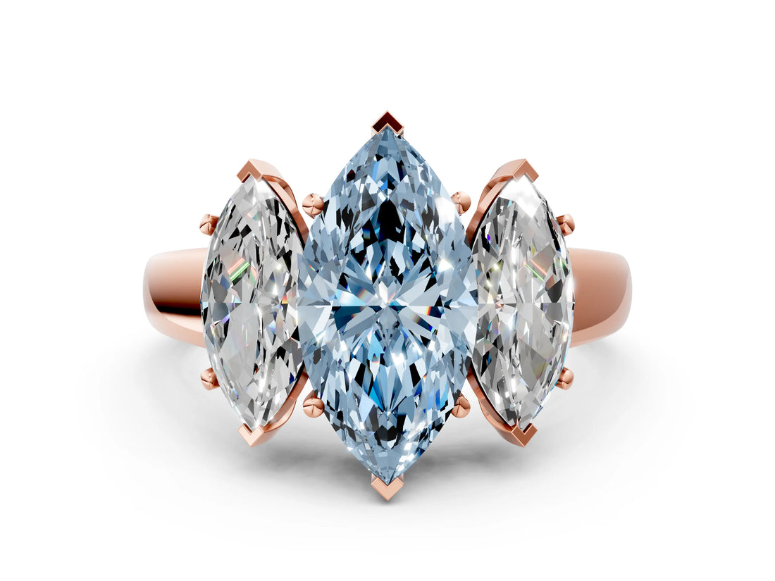 Rose gold Three-Stone Fancy Blue Marquise Cut Cut Solitaire Ring with Classic Prong Setting