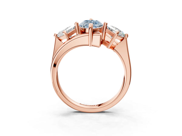 Rose gold Three-Stone Fancy Blue Marquise Cut Cut Tension Band Ring with Four-Prong Setting