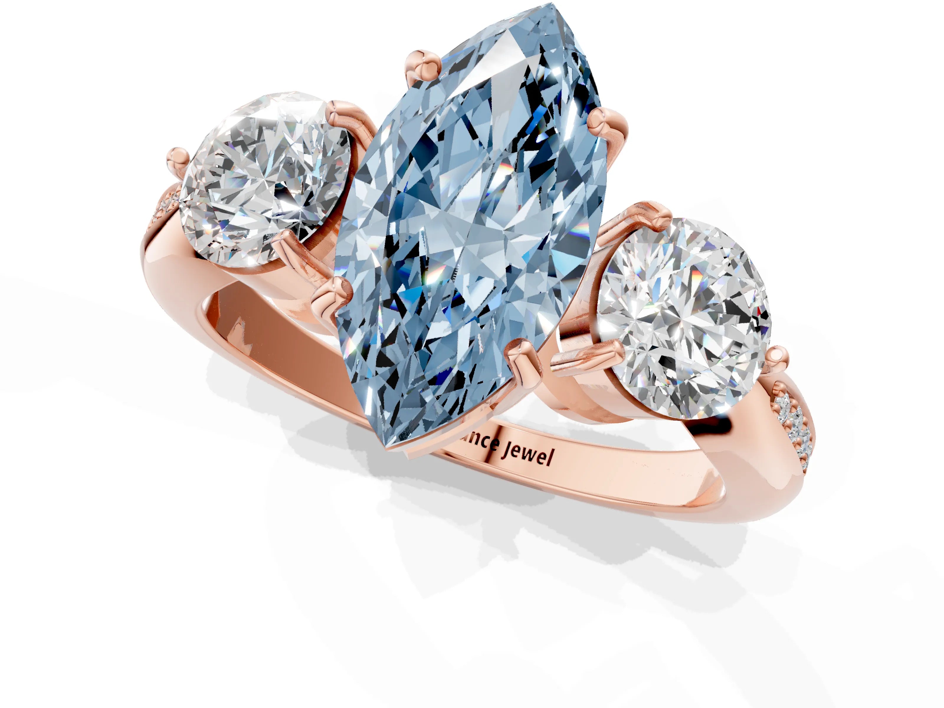 Rose gold Three-Stone Fancy Blue Marquise Cut Diamond Channel Set Engagement Ring with Prong Setting_1