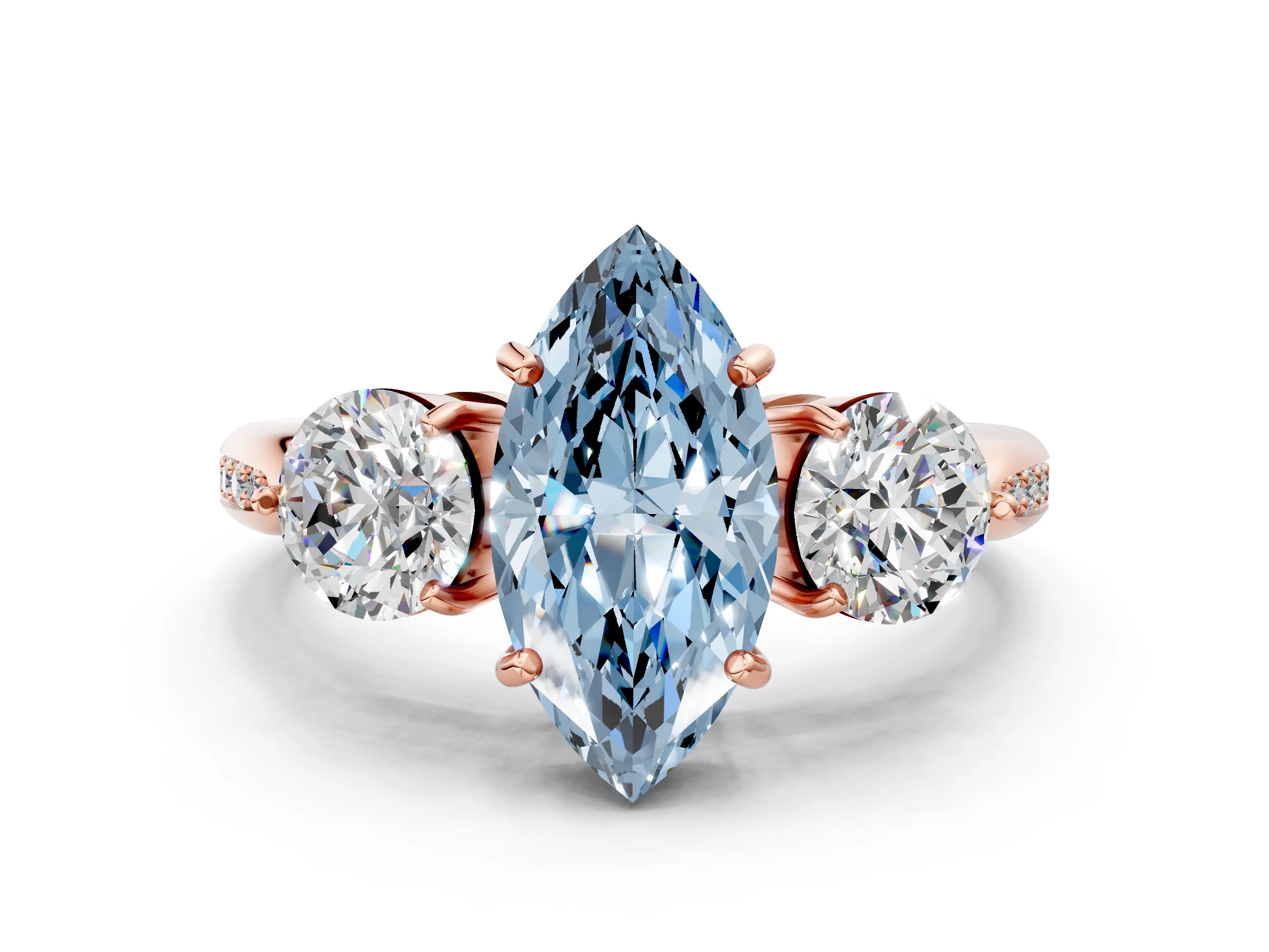 Rose gold Three-Stone Fancy Blue Marquise Cut Diamond Channel Set Engagement Ring with Prong Setting_12