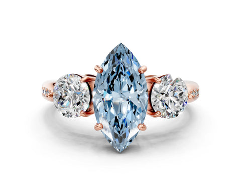 Rose gold Three-Stone Fancy Blue Marquise Cut Diamond Channel Set Engagement Ring with Prong Setting_12