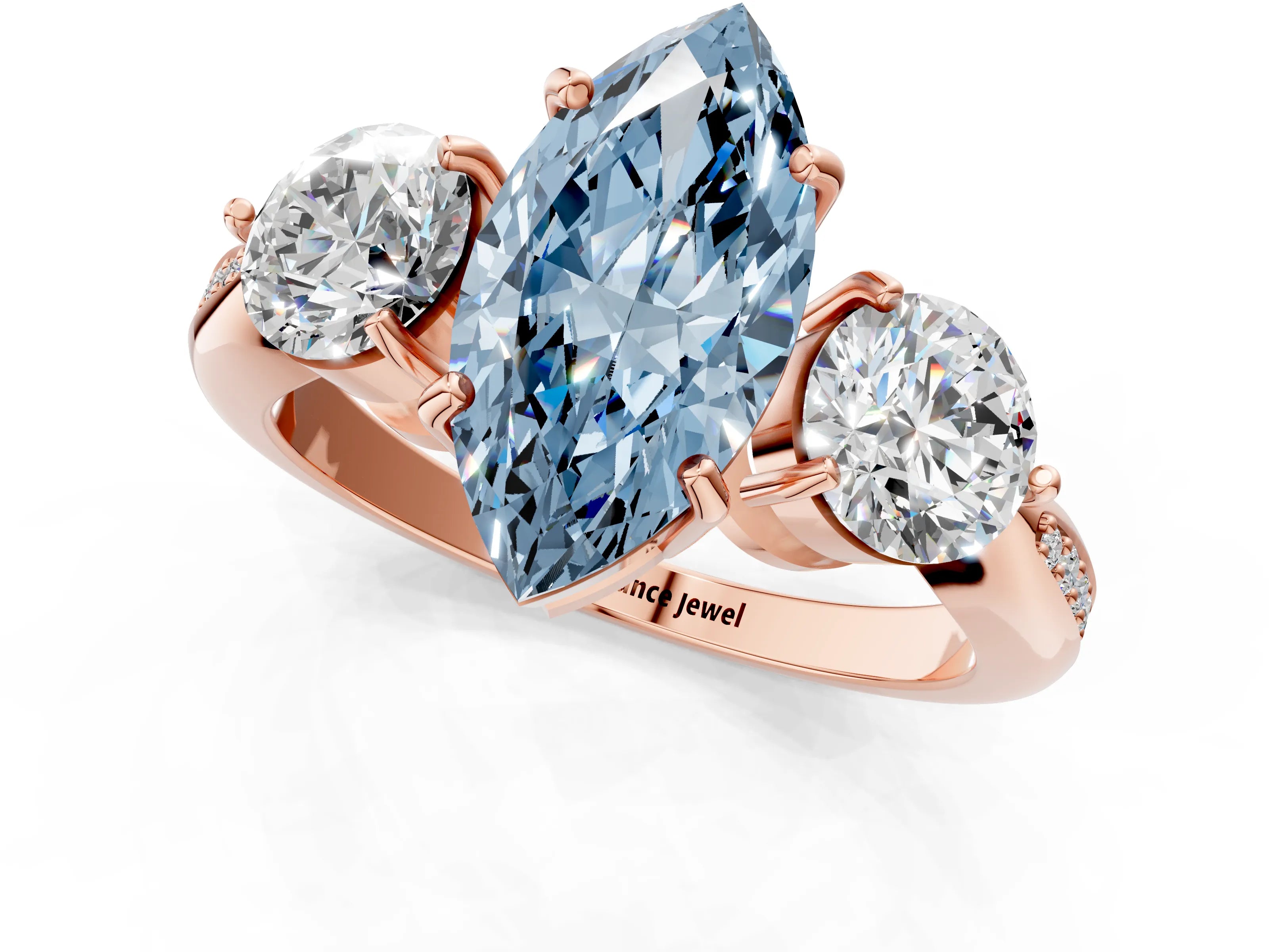 Rose gold Three-Stone Fancy Blue Marquise Cut Diamond Channel Set Engagement Ring with Prong Setting_13