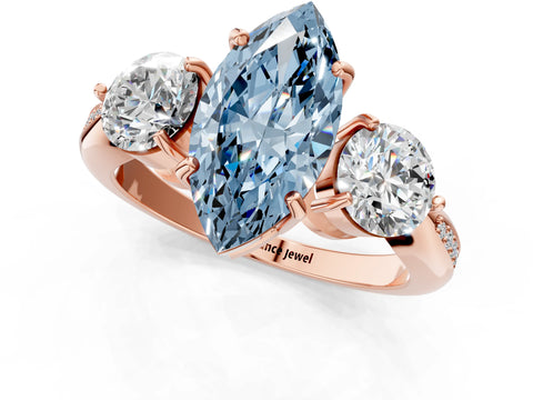 Rose gold Three-Stone Fancy Blue Marquise Cut Diamond Channel Set Engagement Ring with Prong Setting_13