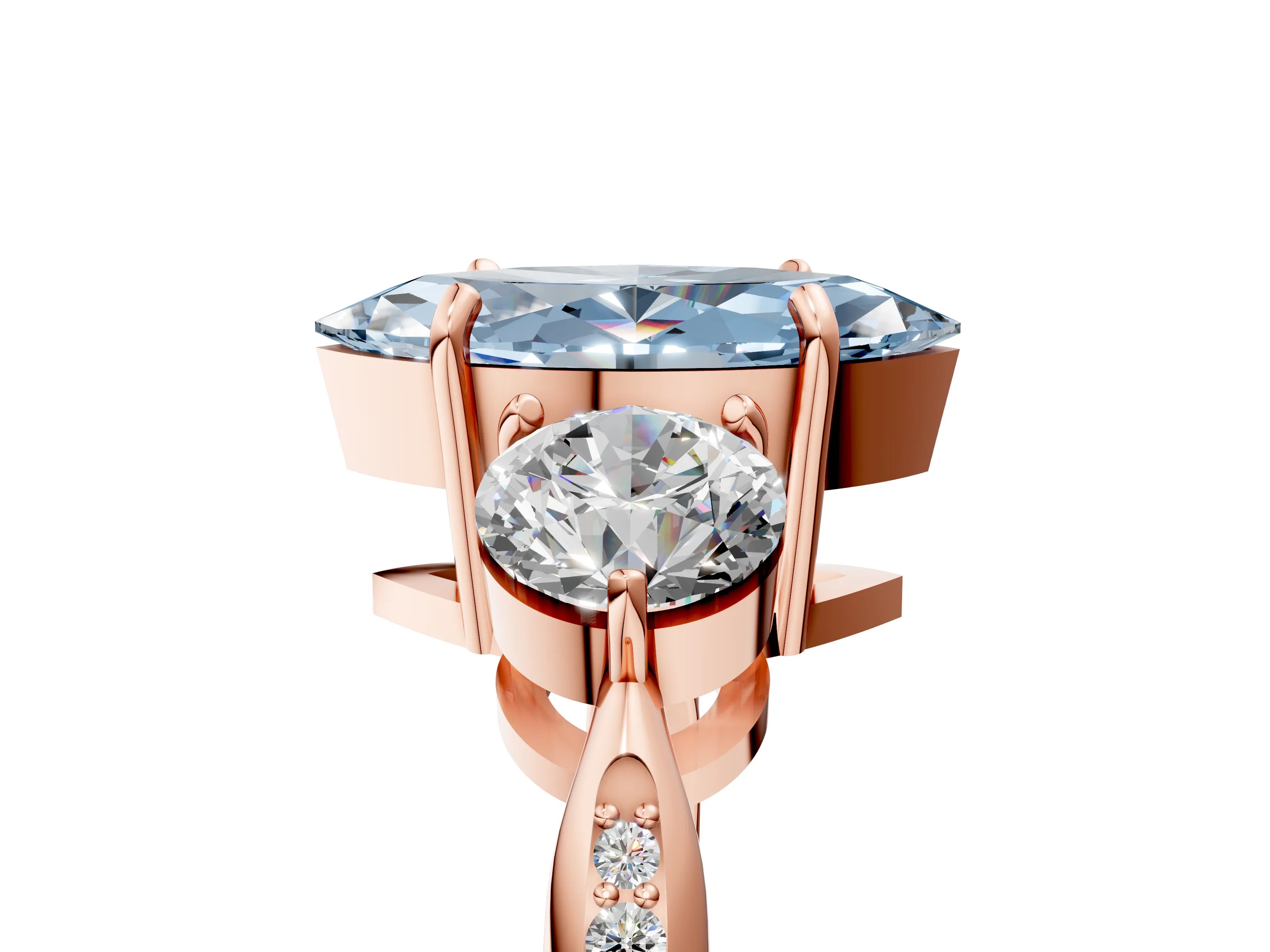 Rose gold Three-Stone Fancy Blue Marquise Cut Diamond Channel Set Engagement Ring with Prong Setting_17
