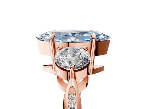 Rose gold Three-Stone Fancy Blue Marquise Cut Diamond Channel Set Engagement Ring with Prong Setting_17