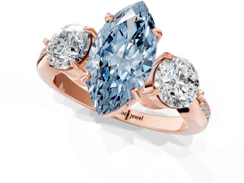 Rose gold Three-Stone Fancy Blue Marquise Cut Diamond Channel Set Engagement Ring with Prong Setting_1