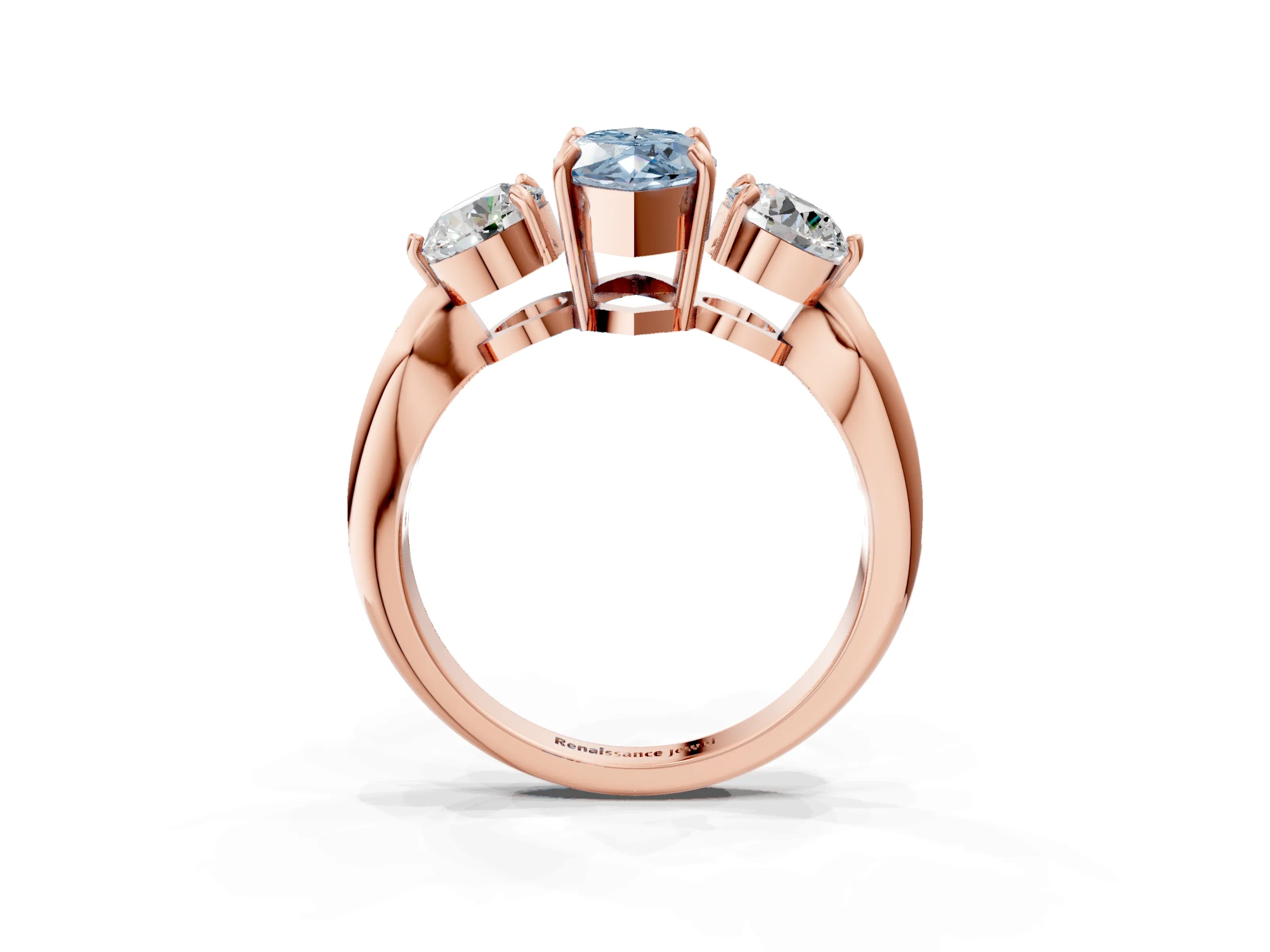 Rose gold Three-Stone Fancy Blue Marquise Cut Diamond Channel Set Engagement Ring with Prong Setting_3