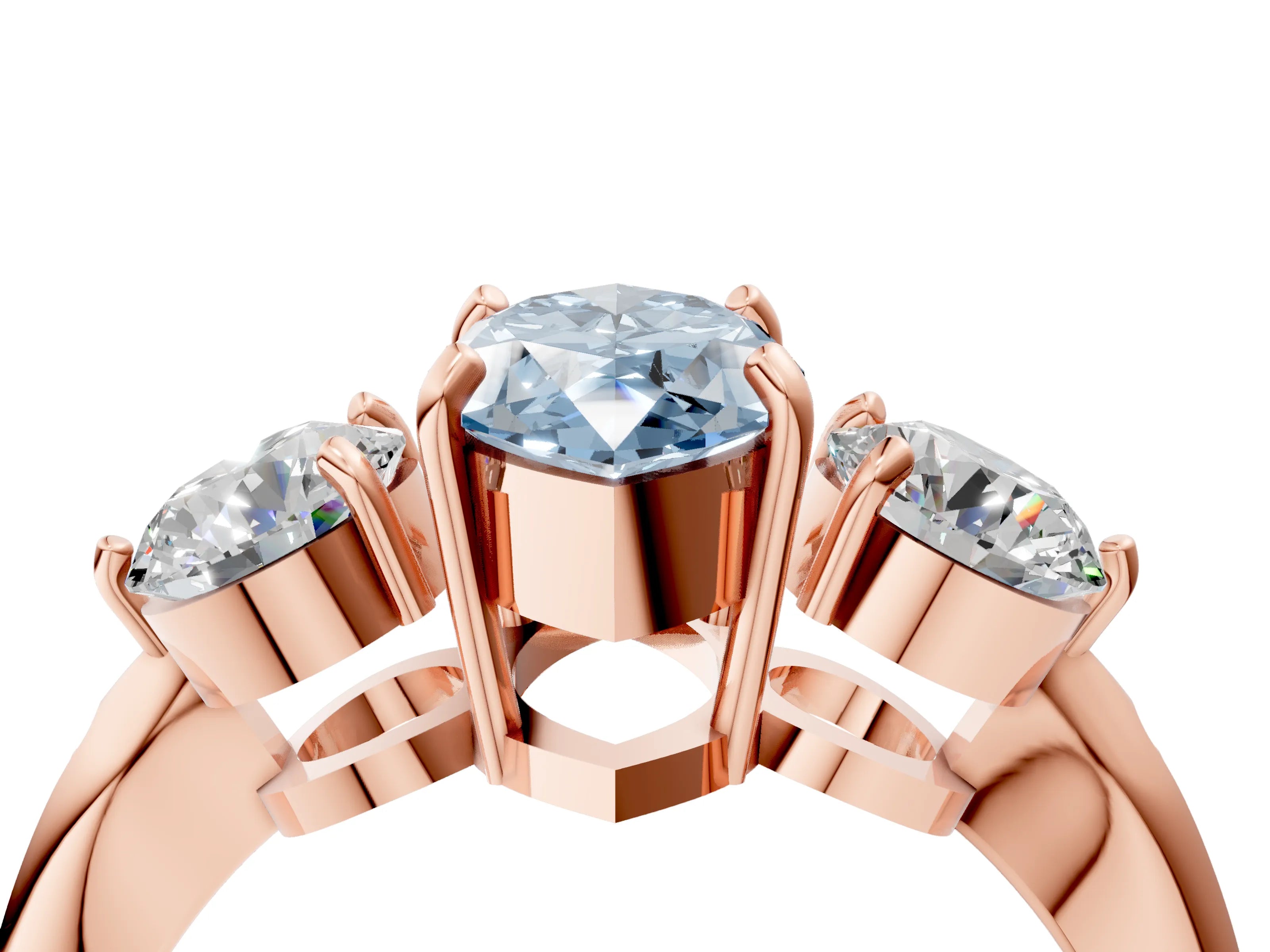 Rose gold Three-Stone Fancy Blue Marquise Cut Diamond Channel Set Engagement Ring with Prong Setting_4