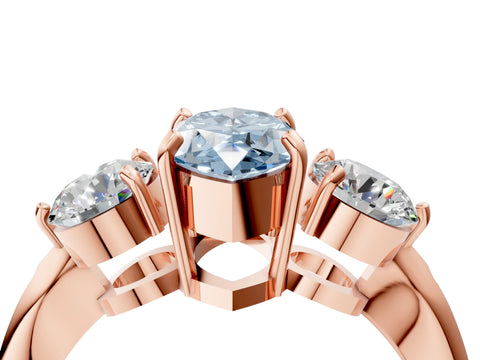 Rose gold Three-Stone Fancy Blue Marquise Cut Diamond Channel Set Engagement Ring with Prong Setting_4