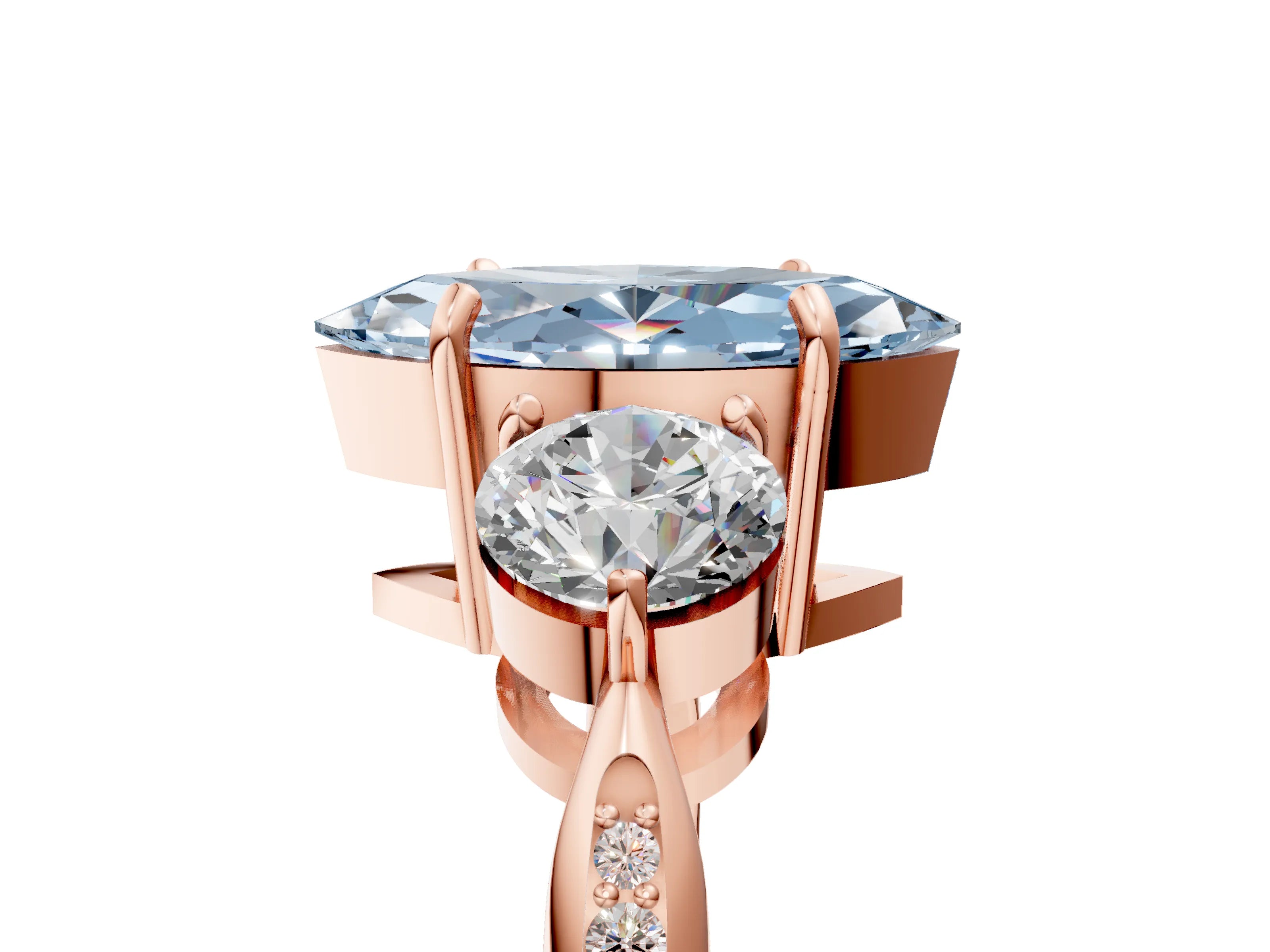 Rose gold Three-Stone Fancy Blue Marquise Cut Diamond Channel Set Engagement Ring with Prong Setting_5