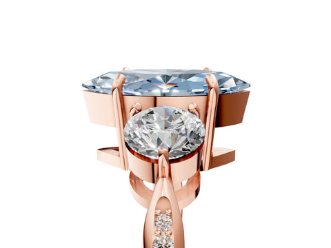 Rose gold Three-Stone Fancy Blue Marquise Cut Diamond Channel Set Engagement Ring with Prong Setting_5